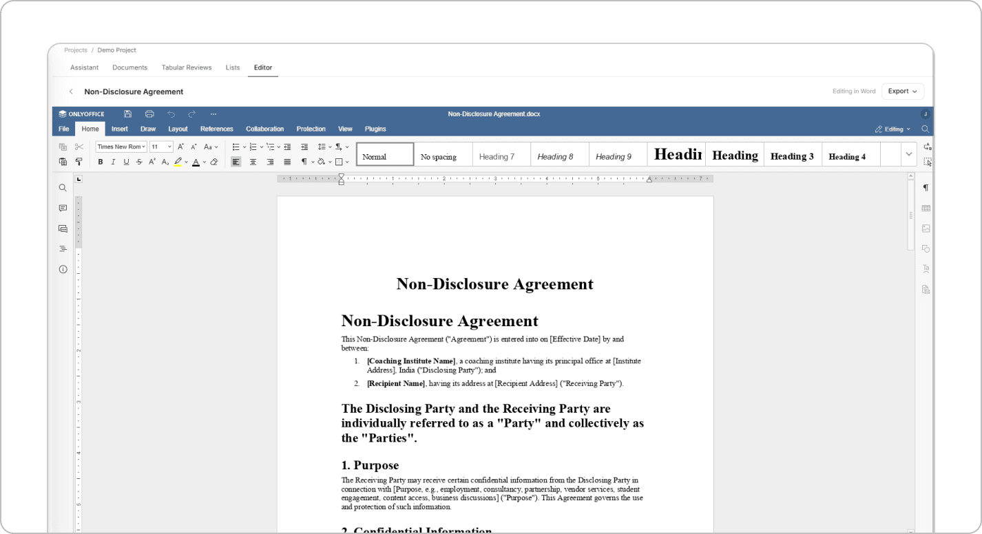 Microsoft Word Add-in interface