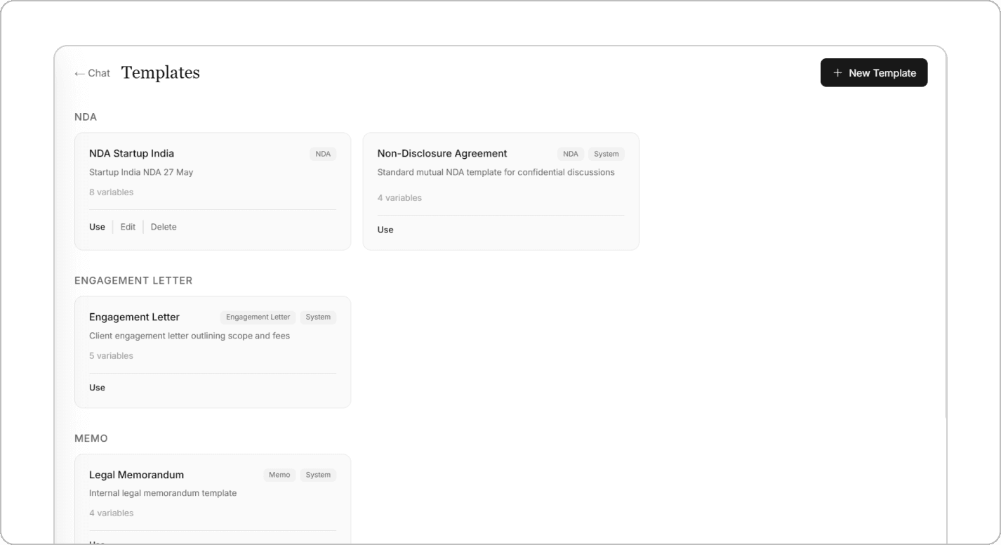 Templates interface